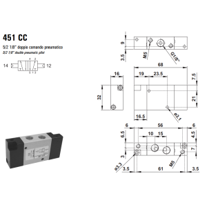 Zawór 451 MC/CC pneumatyczny 16mm