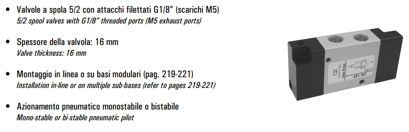 Zawór 451 MC/CC pneumatyczny 16mm