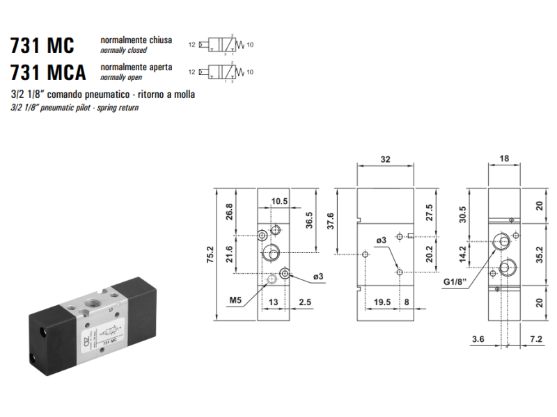 Zawór 731 MC/MCA/CC/CCD/CFP pneumatyczny 18mm