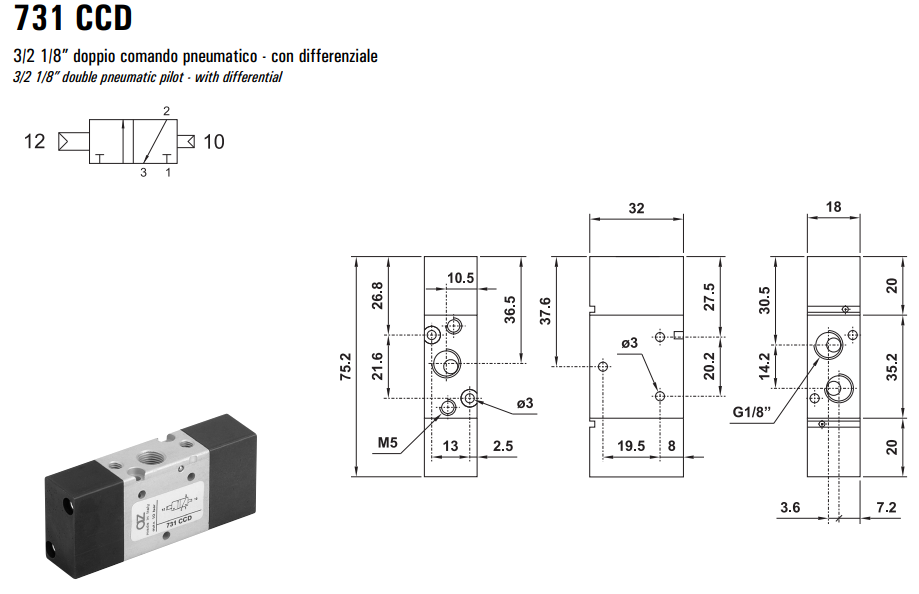 Zawór 731 MC/MCA/CC/CCD/CFP pneumatyczny 18mm