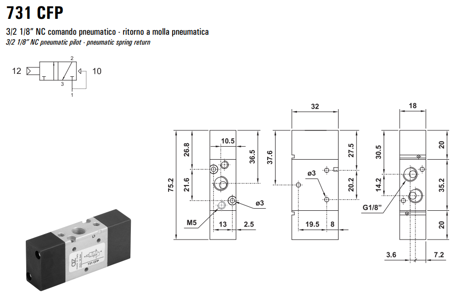 Zawór 731 MC/MCA/CC/CCD/CFP pneumatyczny 18mm