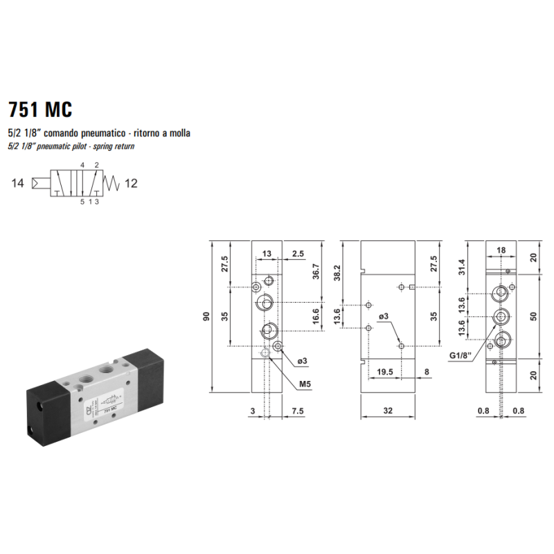 Zawór 751 MC/CC/CCD/CFP pneumatyczny 18mm