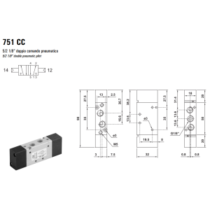 Zawór 751 MC/CC/CCD/CFP pneumatyczny 18mm