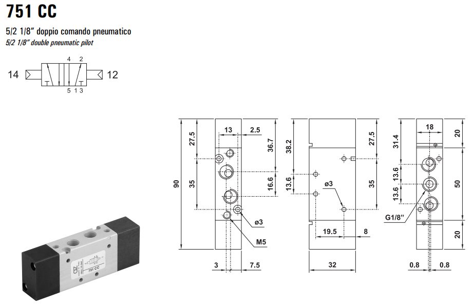 Zawór 751 MC/CC/CCD/CFP pneumatyczny 18mm