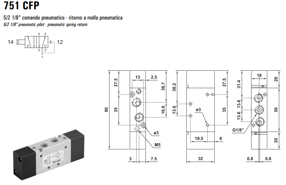 Zawór 751 MC/CC/CCD/CFP pneumatyczny 18mm