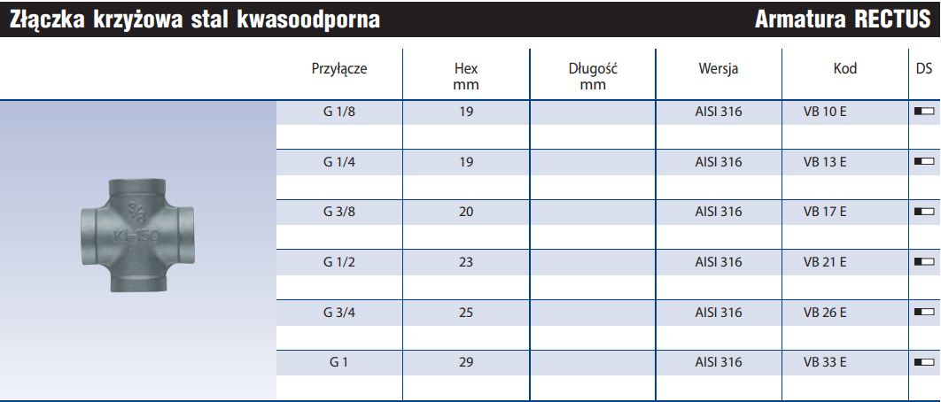 Złączka krzyżowa stal kwasoodporna VB
