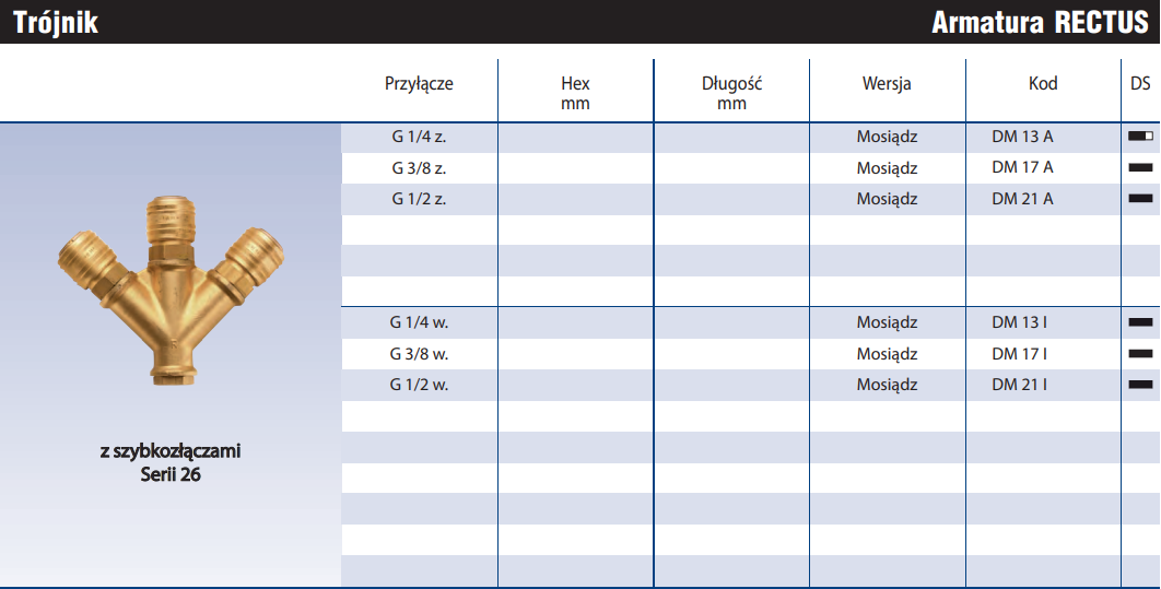 Trójnik z szybkozłączami Serii 26 DM