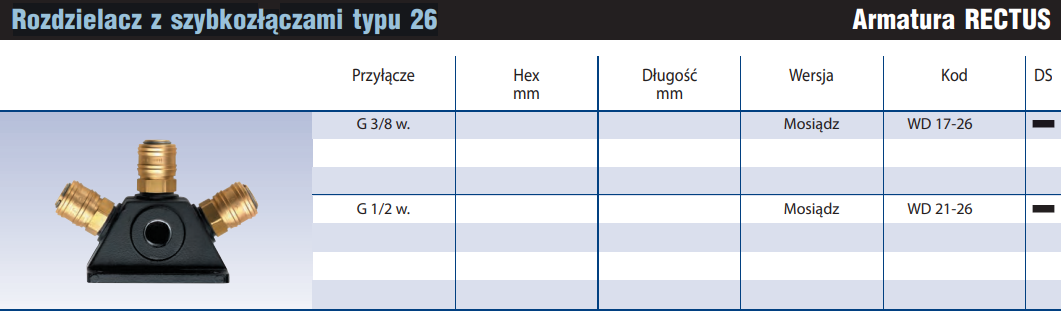 Rozdzielacz z szybkozłączami Typu 26 WD