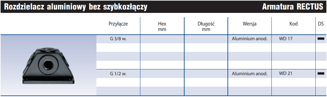 Rozdzielacz aluminiowy bez szybkozłączy WD