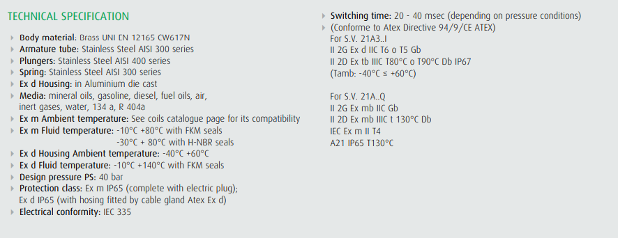 Zawór 21A Ex d & Ex m N.C./N.O.