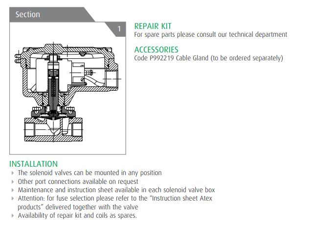Zawór 21IH Ex d N.C.