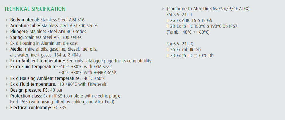Zawór 21L Ex m Ex d N.C.