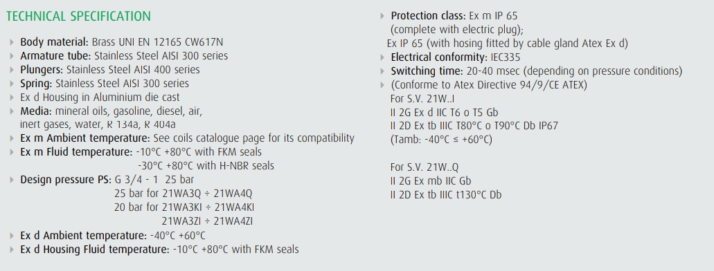 Zawór 21W Ex m, Ex d N.C./N.O.