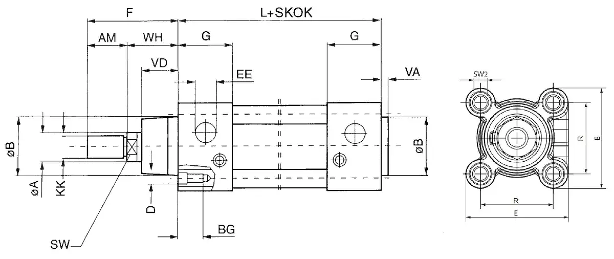 Siłownik STANDARD ISO15552/6431, Średnica tłoka: 32 mm, S