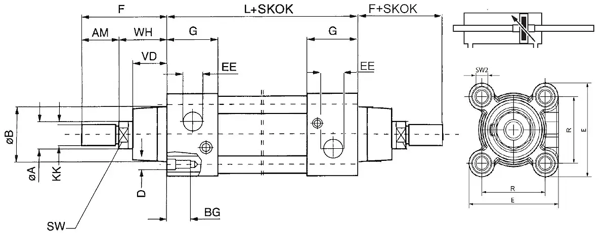 Siłownik STANDARD ISO15552/6431, Średnica tłoka: 32 mm, S