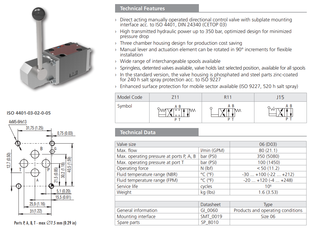 Zawór RPR3-06, Surface treatment: B, Seals: V, Typ suwaka: 