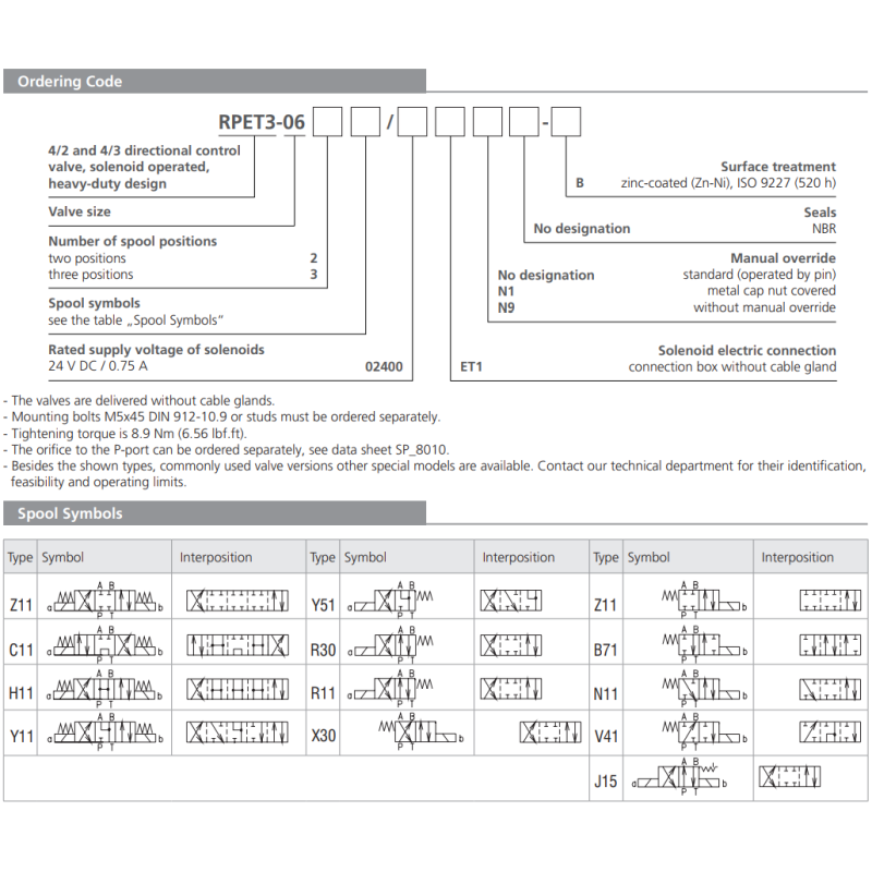 Zawór RPET3-06, Typ suwaka: C11, Number of valve positions: