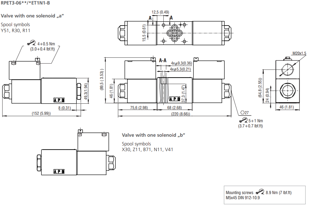 Zawór RPET3-06, Typ suwaka: C11, Number of valve positions: