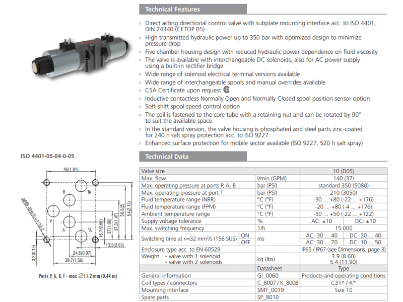 Zawór RPE4-10, Typ suwaka: Z11, Number of valve positions: 2, Rated supply voltage of solenoids: 01200, Connector: E2, CSA Certified: No designation, Spool monitoring: No designation
