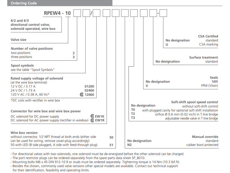 Zawór RPEW4-10, Seals: No designation, Typ suwaka: Z11, Num