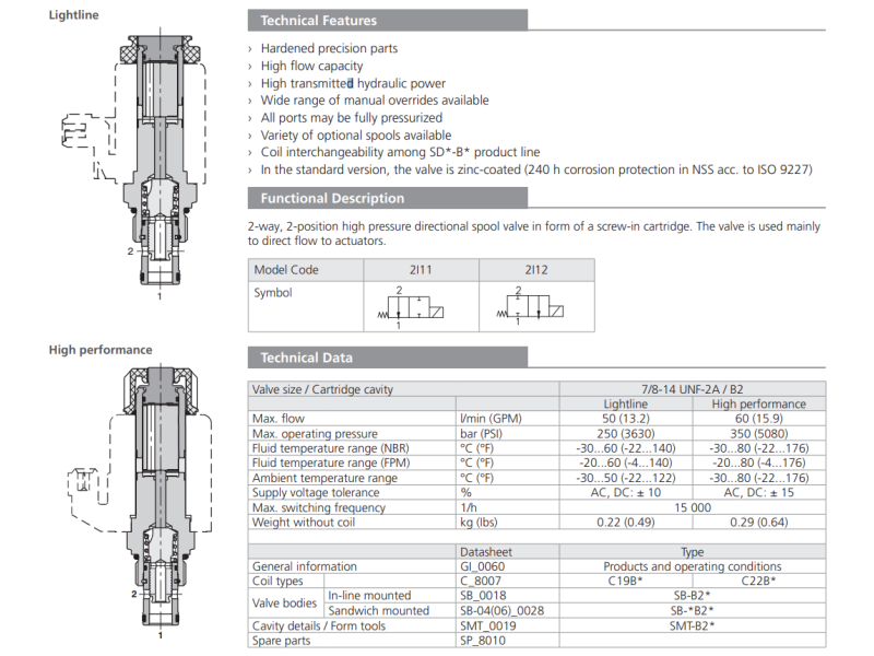 Zawór SD2E-B2, Surface treatment: A, Seals: No designation,