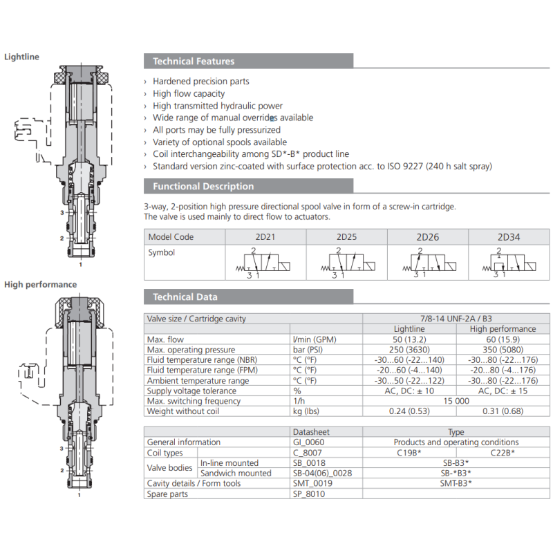 Zawór SD2E-B3, Surface treatment: A, Seals: No designation,