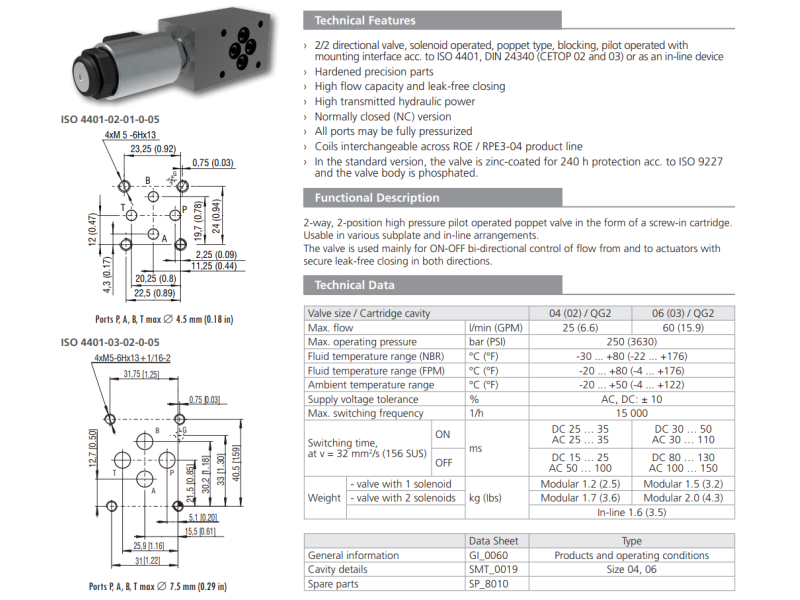 Zawór ROE3-062S2M, Modular plate size: 04, Model: MA, Rated