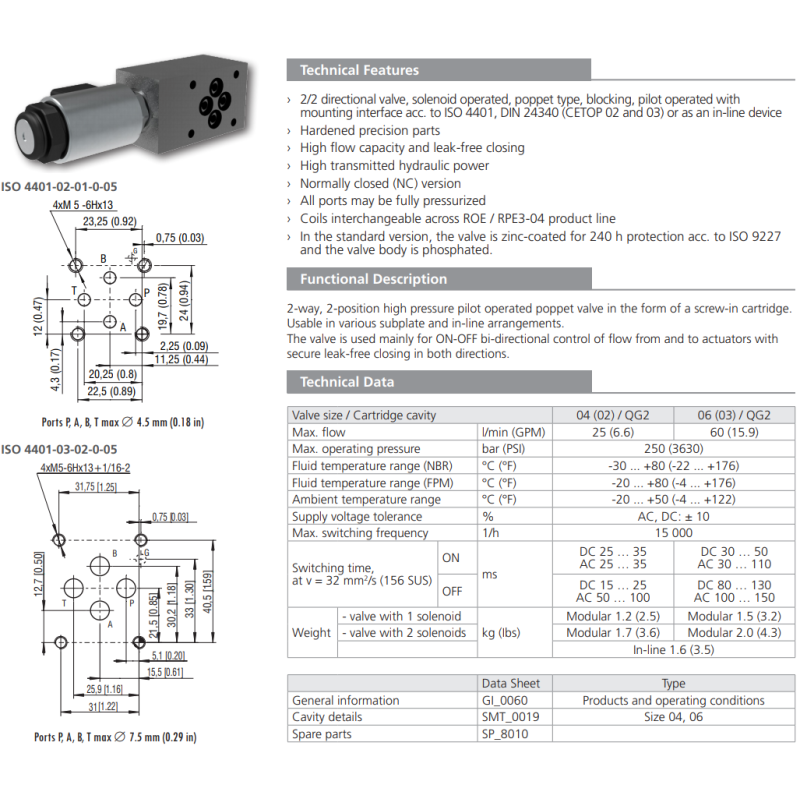 Zawór ROE3-062S2M, Modular plate size: 04, Model: MA, Rated