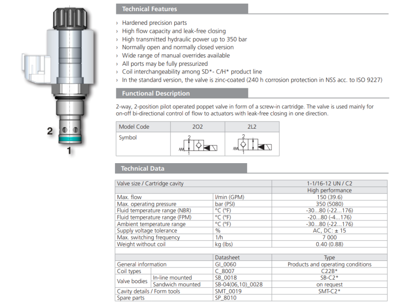 Zawór SD3E-C2, Seals: No designation, Manual override: No d