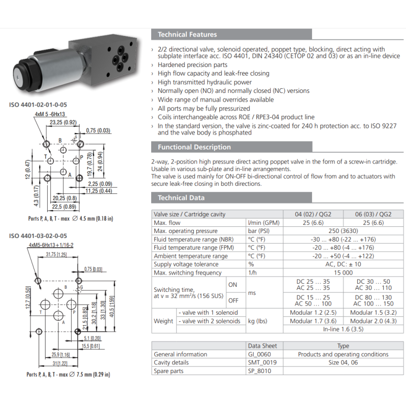 Zawór ROE3-042S5(S6)M, Modular plate size: 06, Manual overr