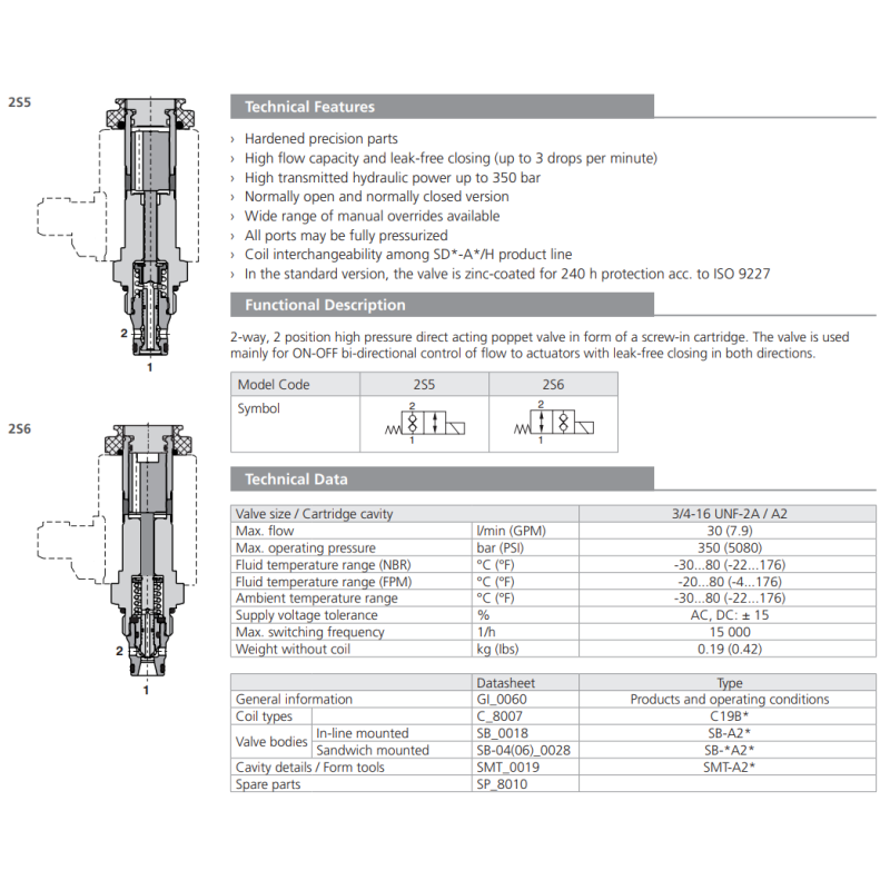 Zawór SD1E-A2, Surface treatment: A, Seals: No designation,