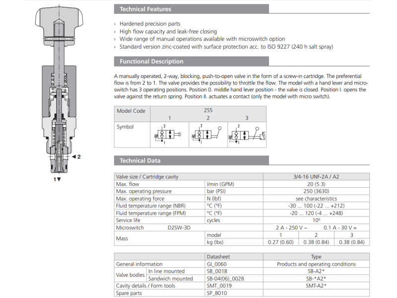Zawór SD1M-A2/L, Surface treatment: A, Seals: No designatio