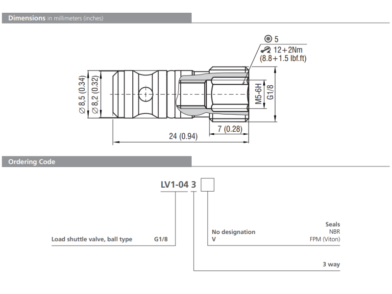 Zawór LV1-043, Pilot piston seal: S