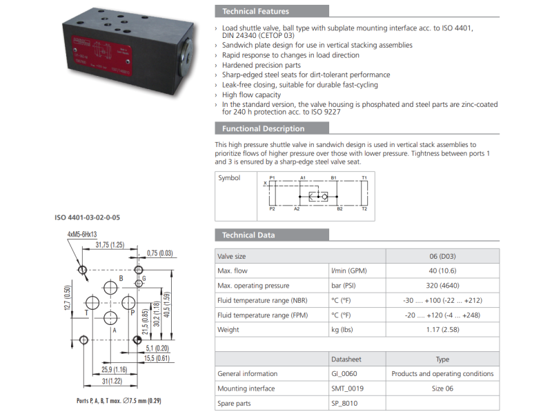 Zawór LV1-063/M, Surface treatment: No designation, Seals: 