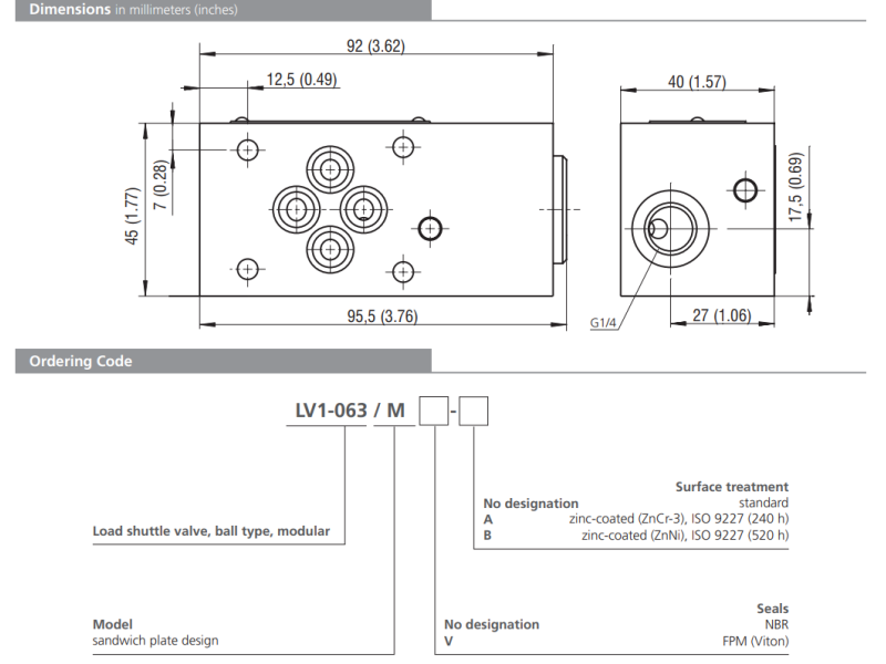 Zawór LV1-063/M, Surface treatment: No designation, Seals: 
