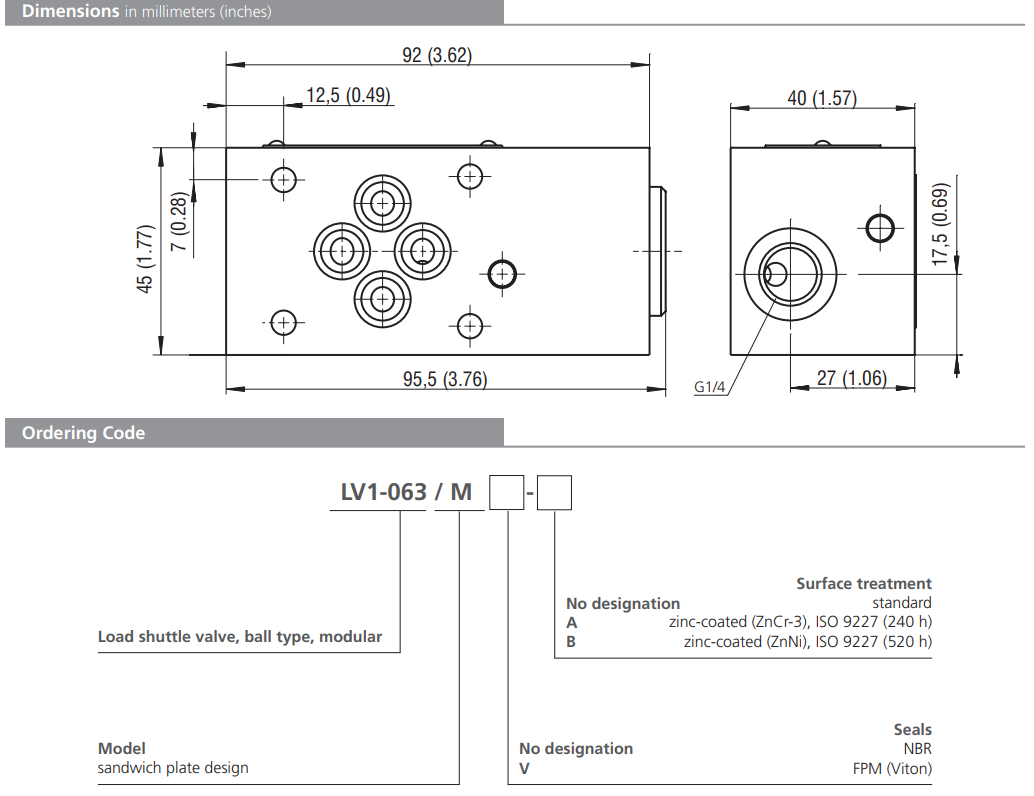 Zawór LV1-063/M, Surface treatment: No designation, Seals: 