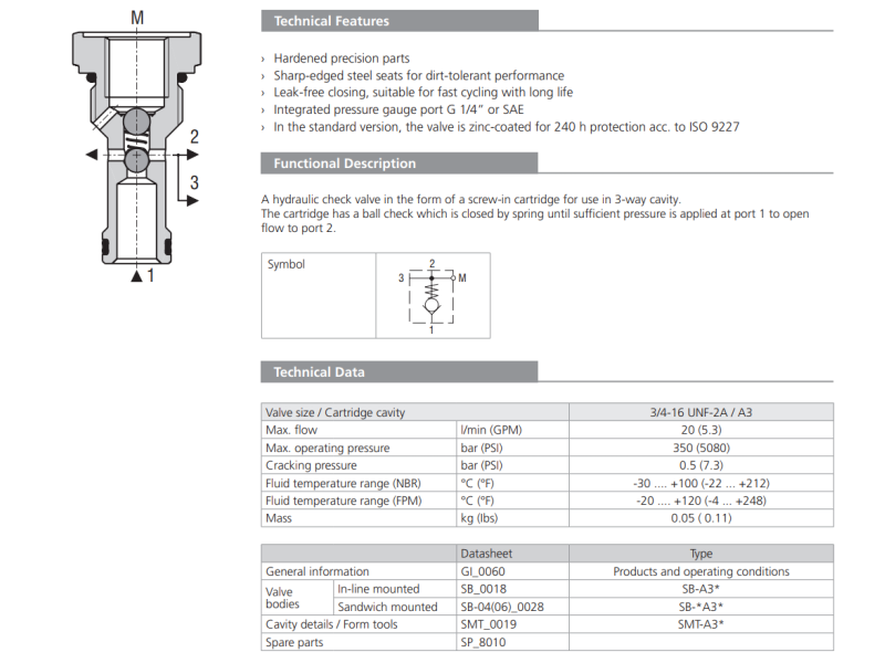 Zawór SC1F-A3, Surface treatment: A, Seals: V, Thread: G