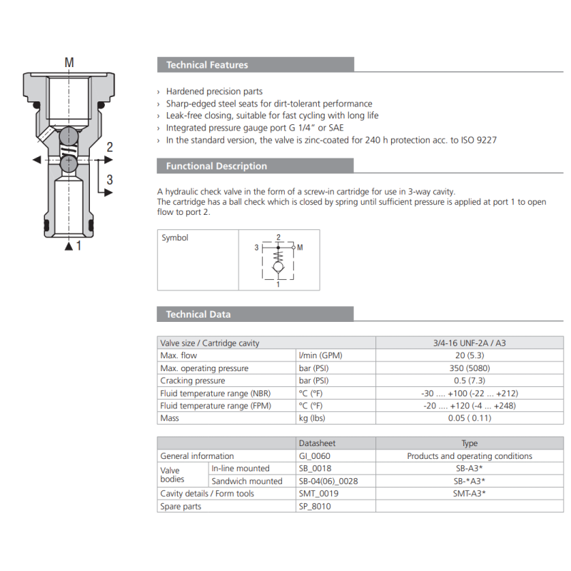 Zawór SC1F-A3, Surface treatment: A, Seals: V, Thread: G