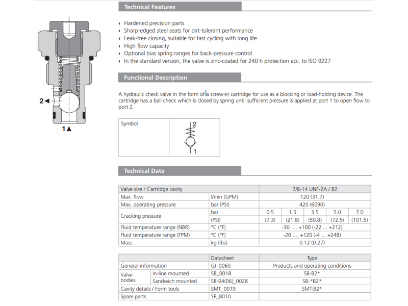 Zawór SC1F-B2, Surface treatment: , Seals: , Cracking press