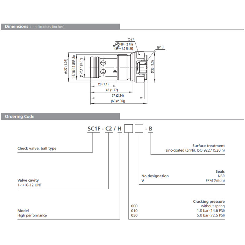 Zawór SC1F-C2, Seals: , Cracking pressure: