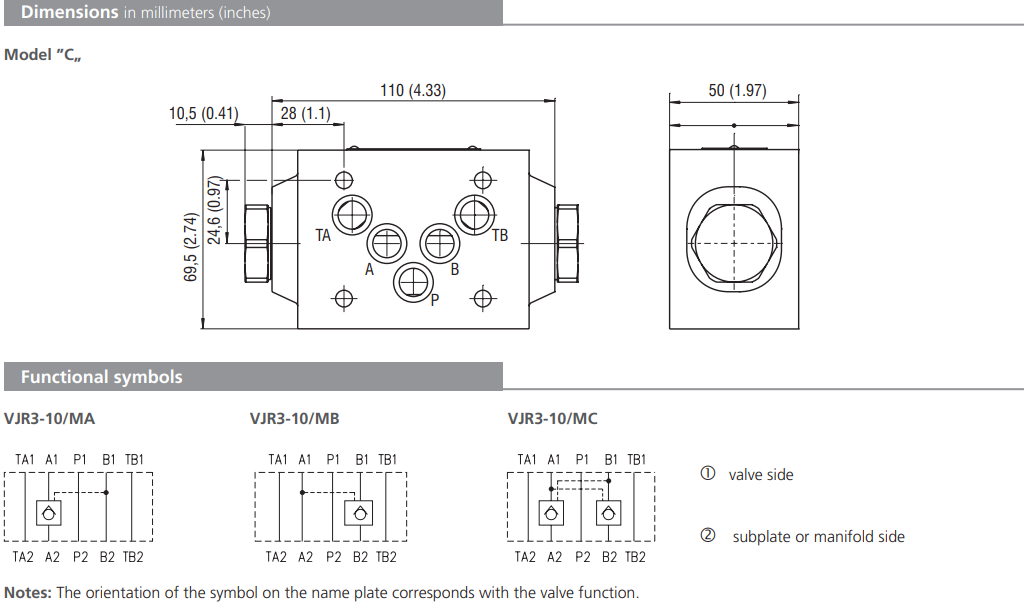 Zawór VJR3-10/M, Surface treatment: No designation, Seals: 