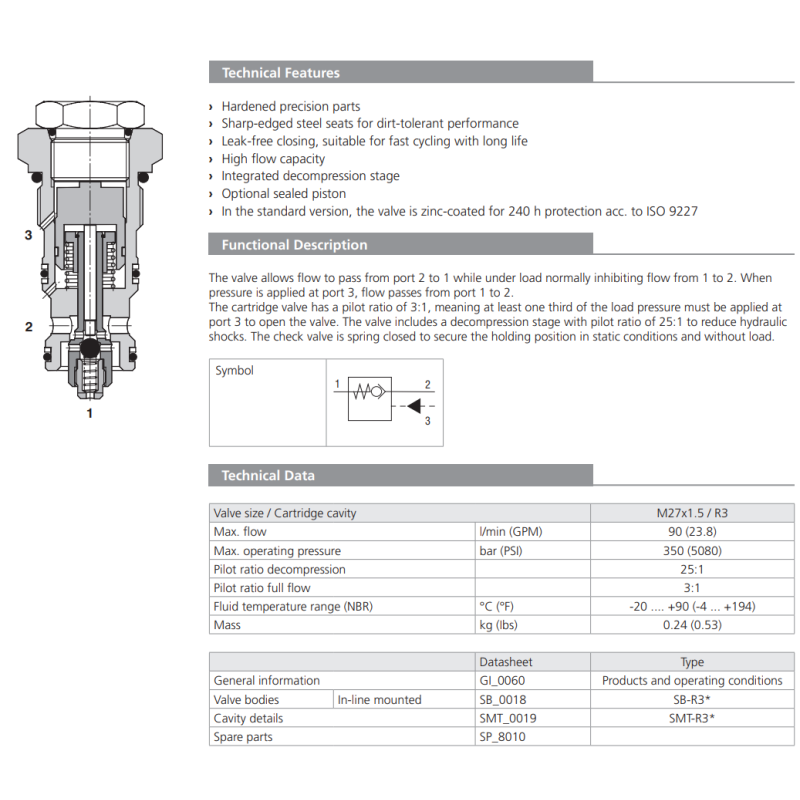 Zawór SCD5H-R3/I, Pilot piston seal: S