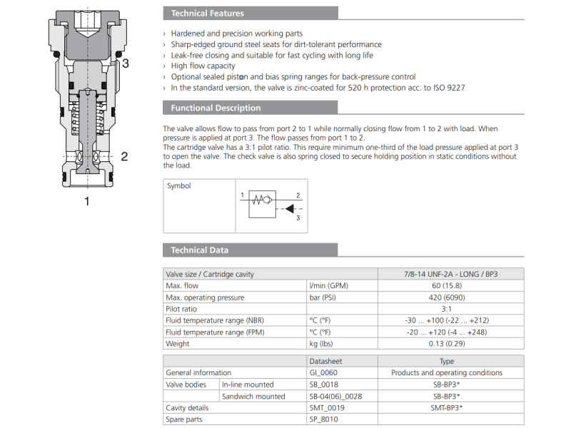Zawór SC5H-BP3, Pilot piston seal: No designation, Seals: N