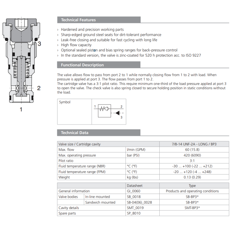 Zawór SC5H-BP3, Pilot piston seal: No designation, Seals: N