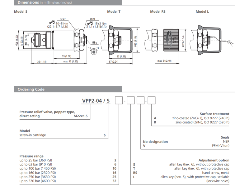 Zawór VPP2-04/S, Surface treatment: A, Seals: No designatio