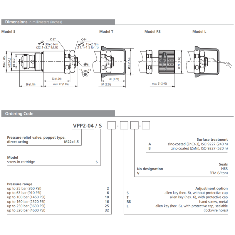 Zawór VPP2-04/S, Surface treatment: A, Seals: No designatio