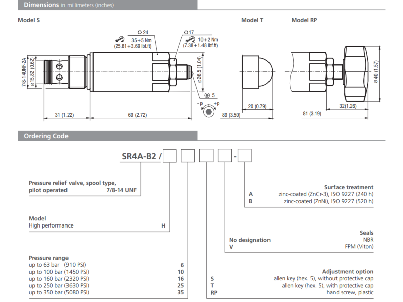 Zawór SR4A-B2, Surface treatment: A, Seals: No designation,