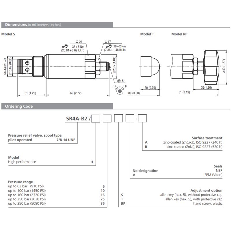 Zawór SR4A-B2, Surface treatment: A, Seals: No designation,