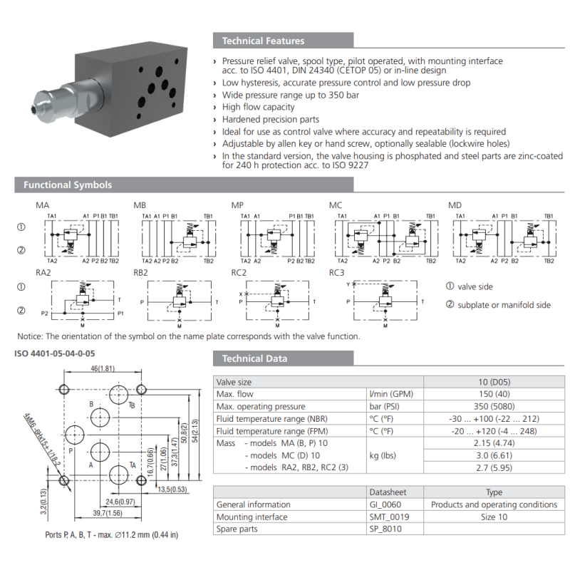 Zawór VPN2-10/M(R), Surface treatment: B, Seals: No designa
