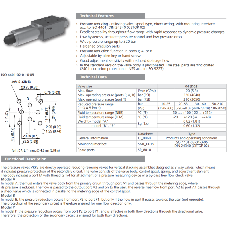 Zawór VRP2-04, Surface treatment: B, Seals: V, Adjustment o